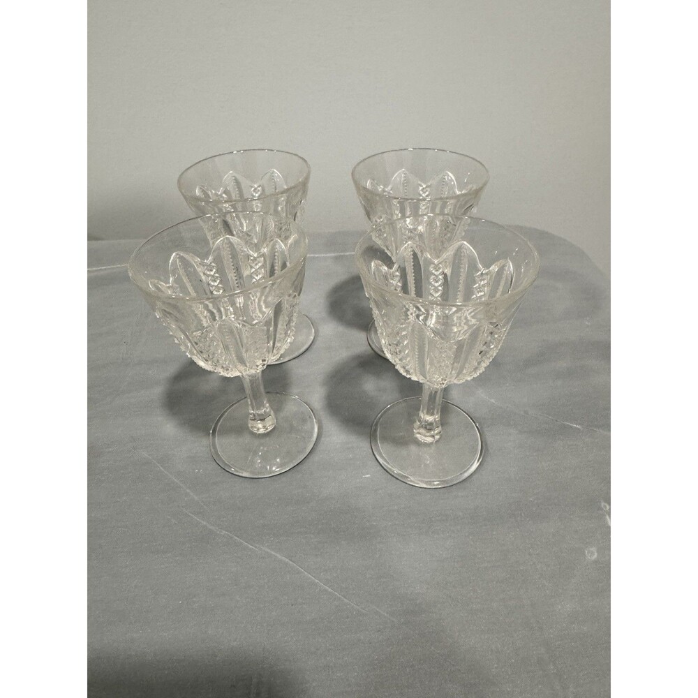 Antique Pressed Glass Cordial Glasses Set of 4 | Depression Era Clear Stemware